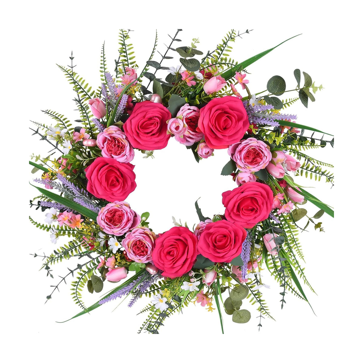 22 Inch Valentines Day Wreaths for Front Door Pink Peony Wreath with Roses Tulips Daisies Valentine Door Decorations for Home Wall Wedding Holiday Party Anniversary