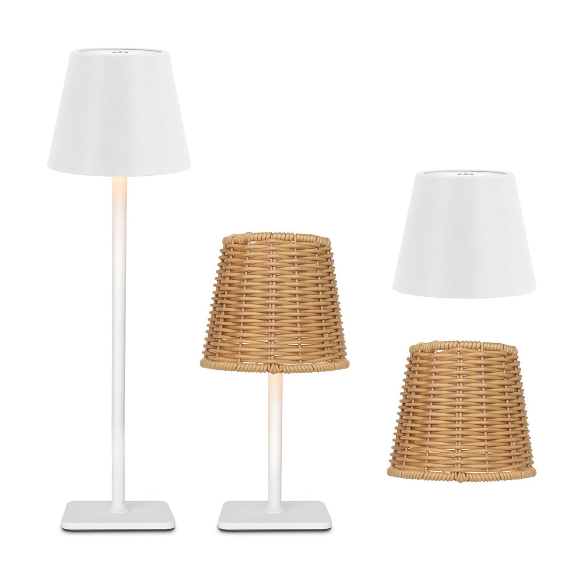 Mr. White Outdoor Waterproof Cordless Set of 2 Rechargeable Portable Top Touch Battery Operated Powered LED Table Lamp