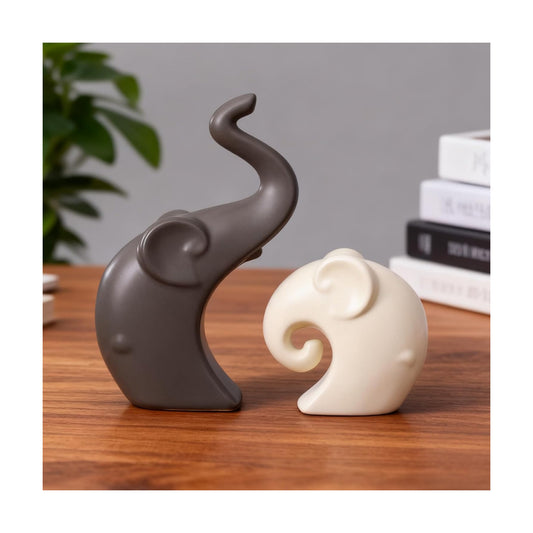 Ceramic Elephant Couple Statues