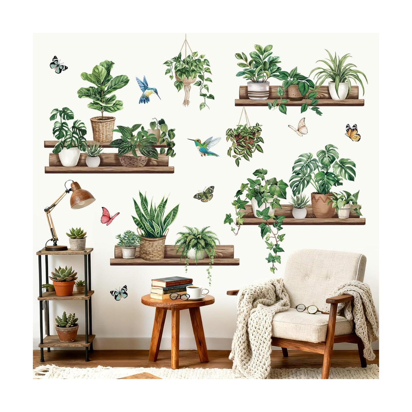 Pot Plants Wall Stickers Leaves Potted Plant Butterfly Bird Peel and Stick Wall Art Decals / Green
