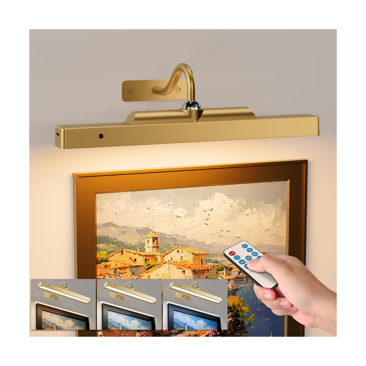 Picture Light Wall Sconce, 4400mAh Rechargeable Wireless Battery Lighting, 12'' Dimmable LED with Remote 3CCT for Wall