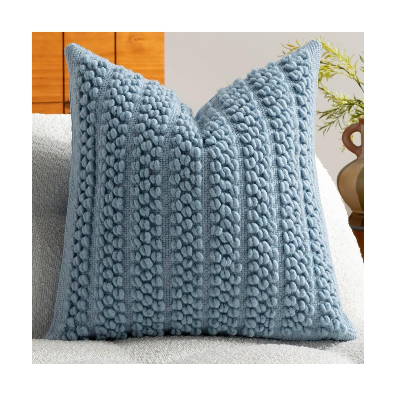 Wool Boucle Throw Pillow Cover Chic Accents Square Textured Decorative Pillow Case / Blue / 18 x 18