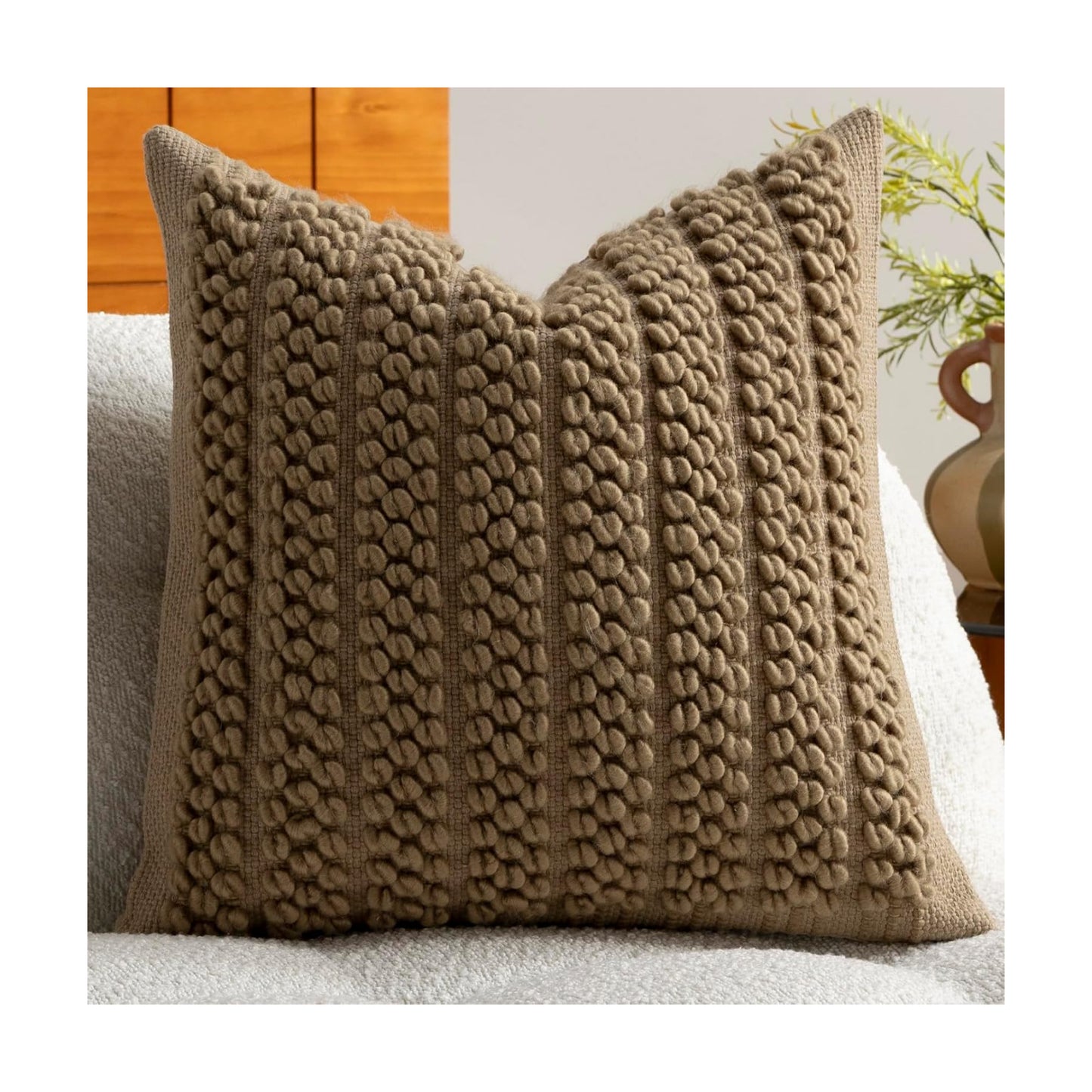 Wool Boucle Throw Pillow Cover Chic Accents Square Textured Decorative Pillow Case / Taupe / 18 x 18