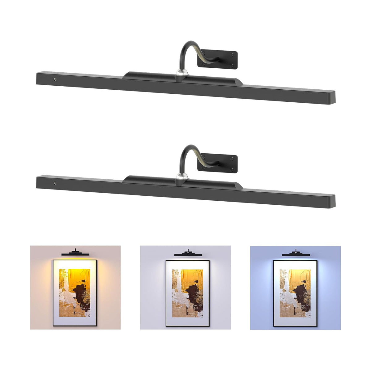 Picture Light for Wall Black, 6000mAh Rechargeable Battery Operated Gallery Lighting LED,Cordless Wireless Remote