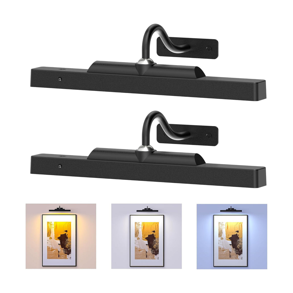 Picture Light, 4400mAh Black Rechargeable Battery Operated Wireless Art Light, Cordless Dimmable Remote Magnetic