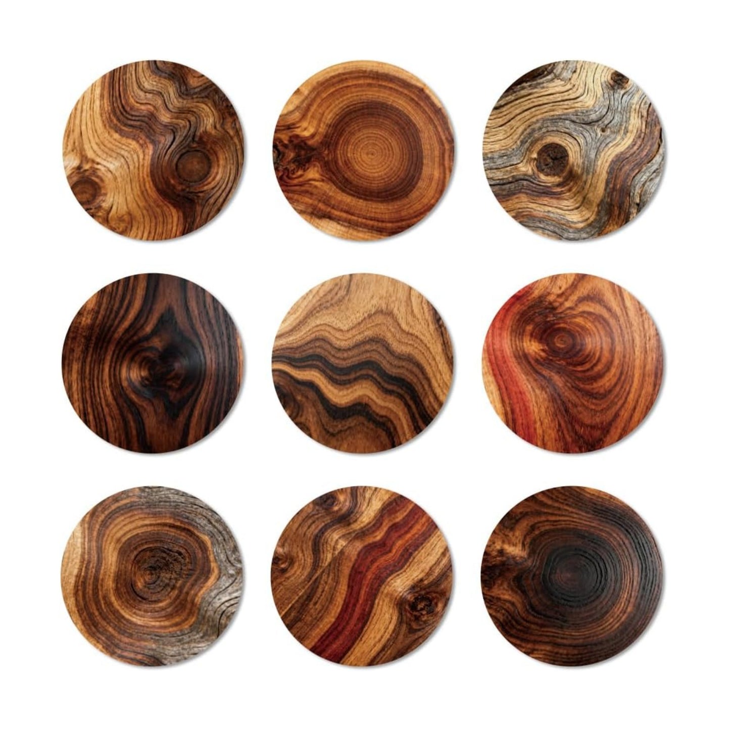 Coasters Colorful Wooden Coasters Bulk Round Housewarming Gift for New Home / Wood Grain / Set of 9