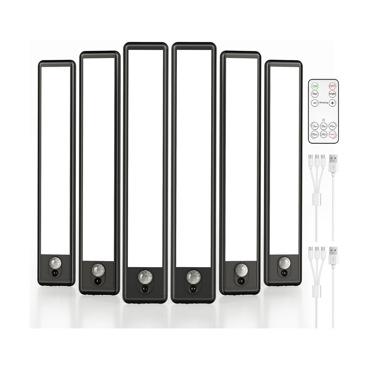 EZVALO 6-Pack Under Cabinet Lighting, 1600mAh Motion Sensor Light, Black LED Closet Lights Wireless, 6500K Dimmable
