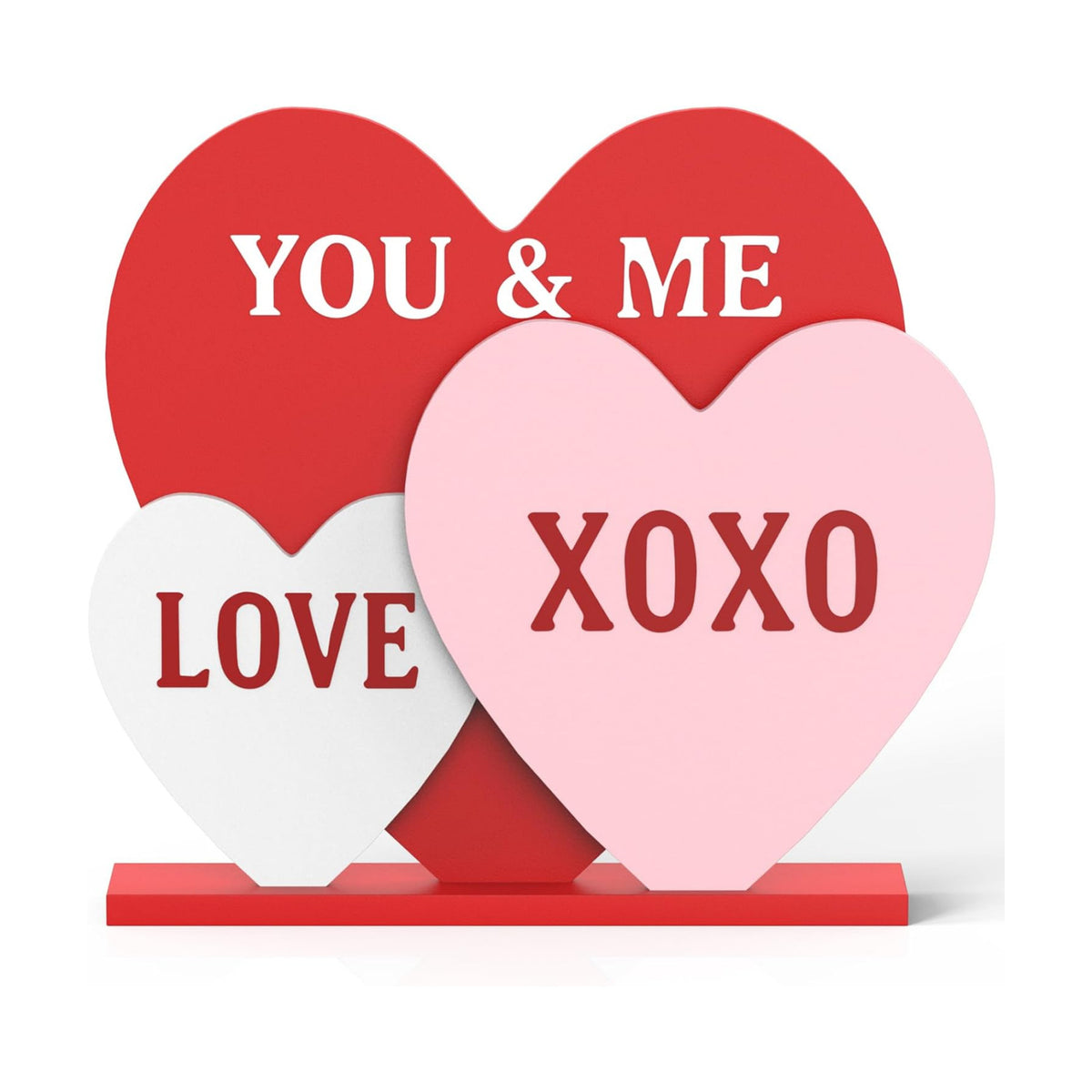 OLANRUN Valentines Day Decorations, 8.7 Inch Valentine Table Decorations Wooden Heart Sign with Letter LOVE XOXO, Valentines Day Decor Indoor for Home Office Kitchen Tiered Tray Table Fireplace Mantel
