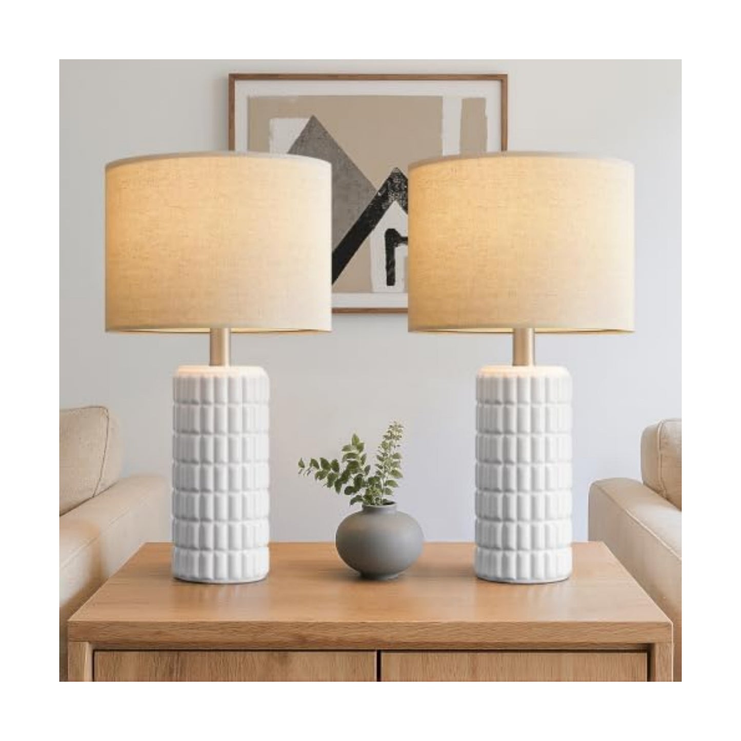 Seealle 23" Ceramic Table Lamps Set of 2, Lamps for Bedroom, Light White