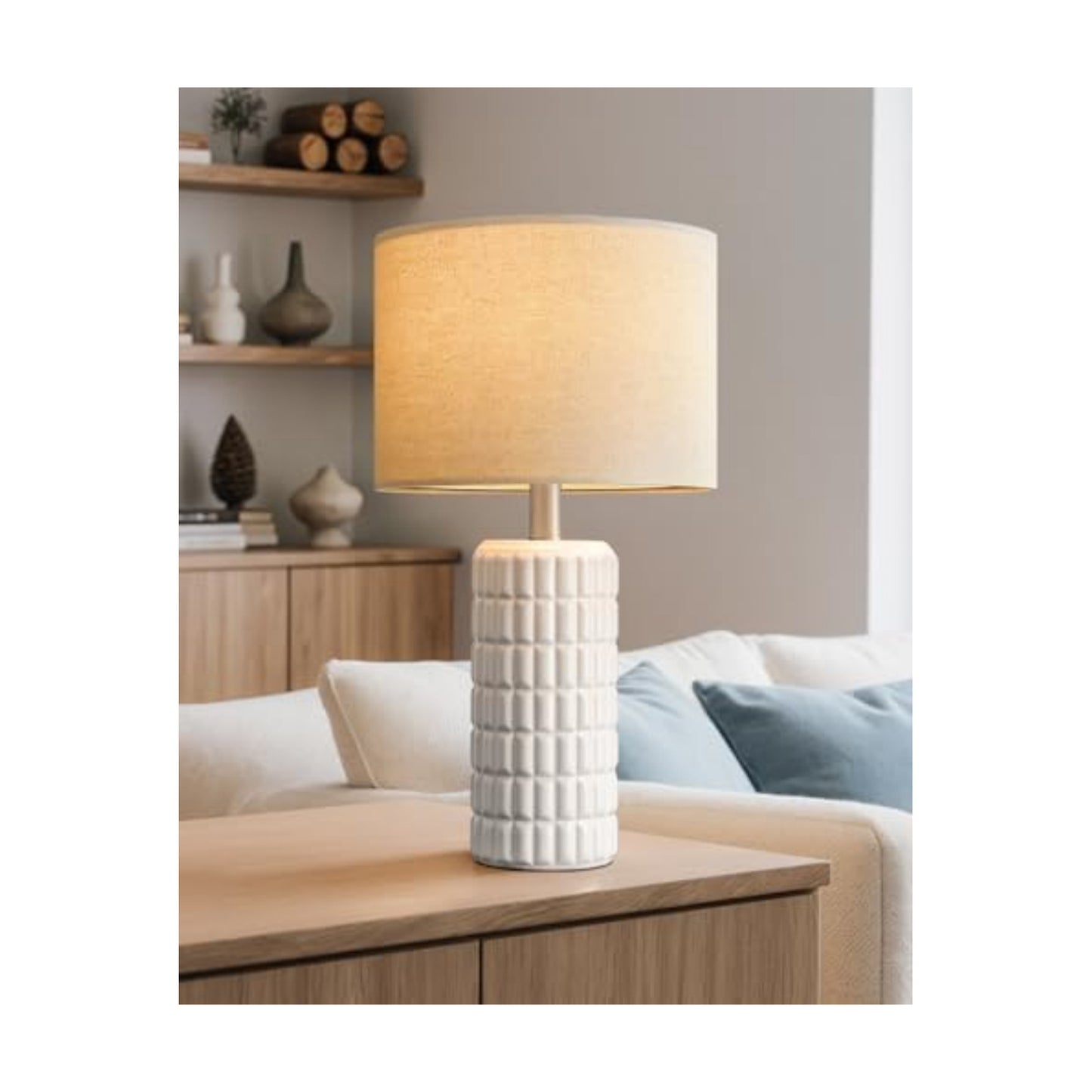 Seealle 23" Single Modern Ceramic Table Lamp, Nightstand Lamp, White