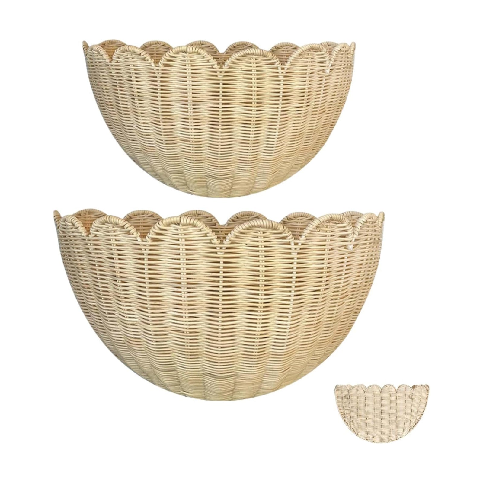Hand Woven Hanging Wicker Wall Baskets Set / 16 x 10 x 7