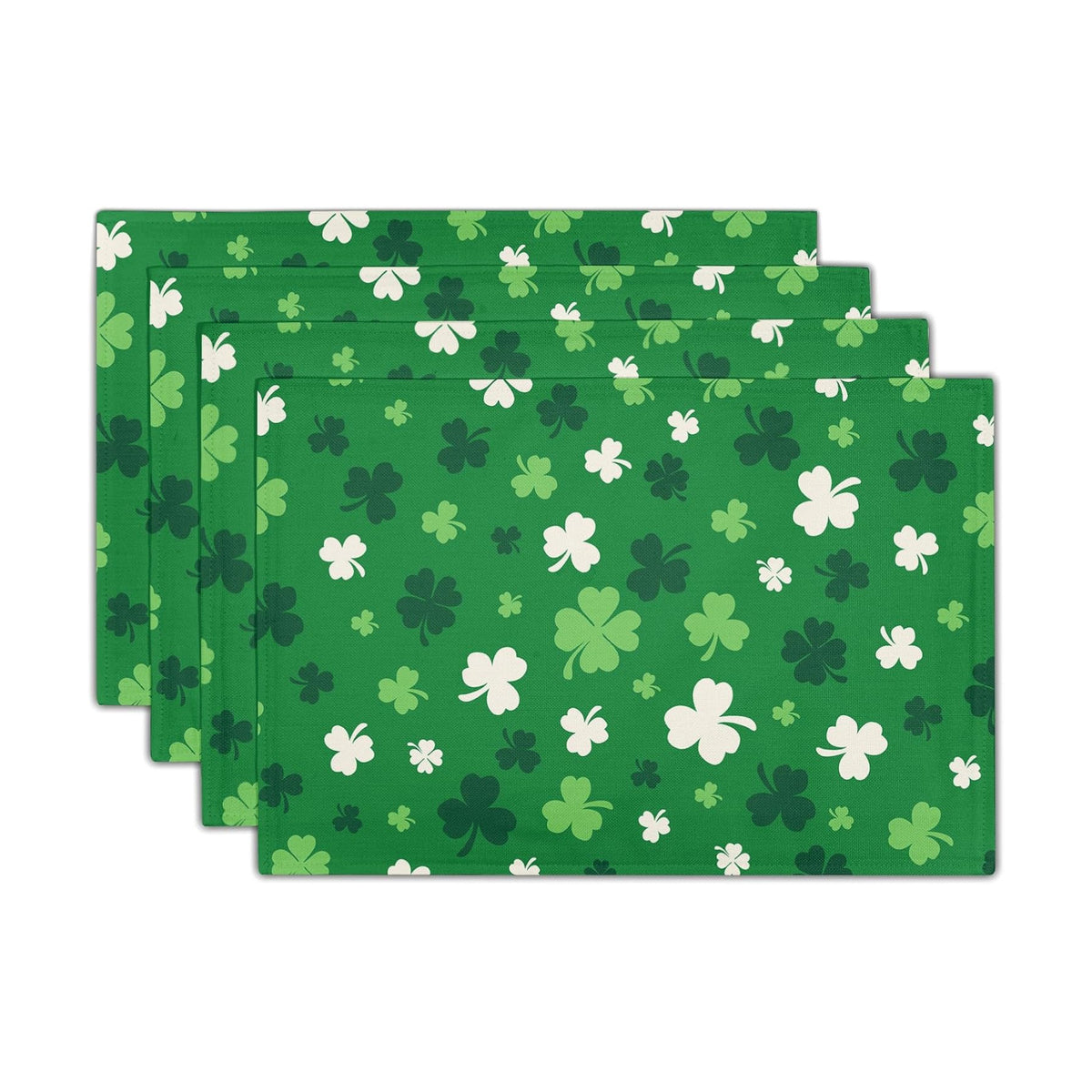 St Patrick's Day Placemats Set of 6 18x12 Inch Green Shamrock Irish Linen Place Mat Heat-Resistant Washable Wipeable Saint Patrick's Day Four Leaf Clover Table Mat for Party Kitchen Dining Home Decor