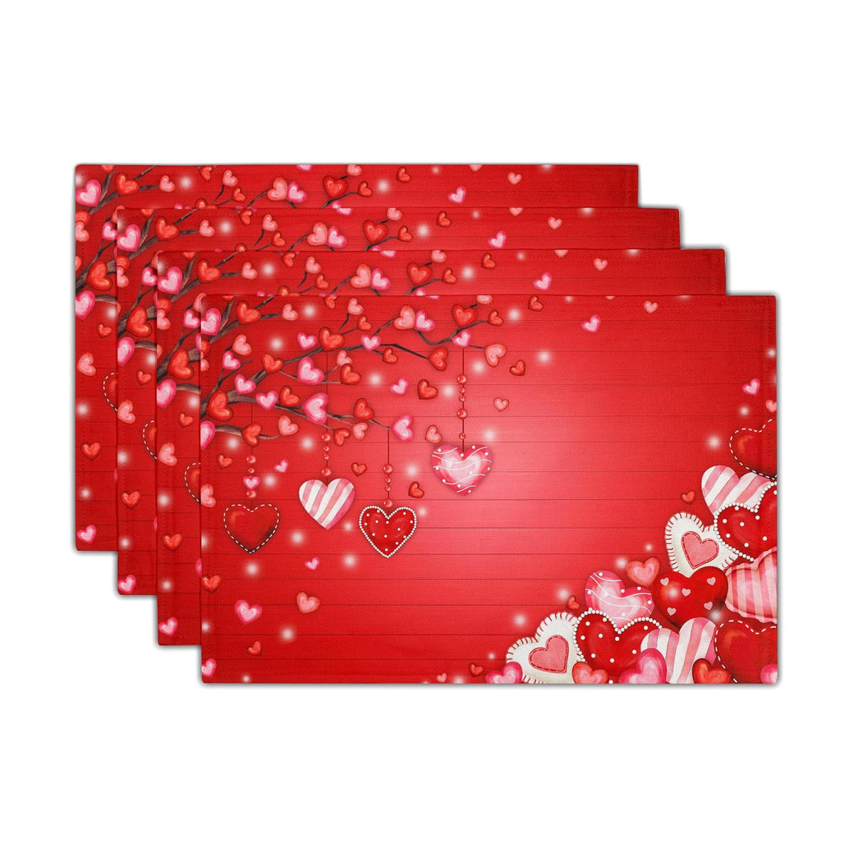 Valentine's Day Placemats Set of 6 18x12 Inch Red Heart Galentines Linen Place Mat Heat-Resistant Washable Wipeable Mothers Day Table Mat for Party Kitchen Dining Home Decor