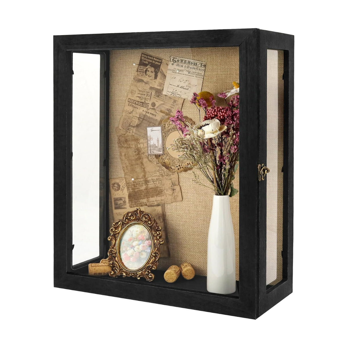 13x16x6 Extra Black Deep Shadow Box with 3 Removable Panels,Black | Wood Display Case for Wall Mounted or Tabletop