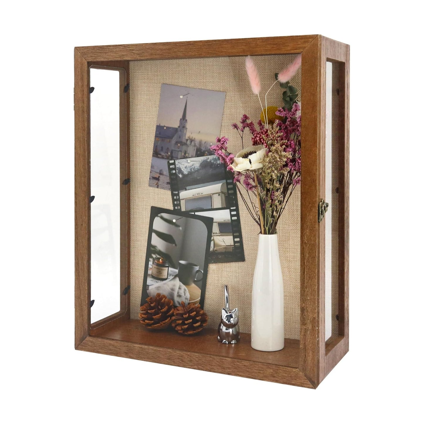 13x16x6 Extra Deep Shadow Box with 3 Removable Panels,Carbonized | Wood Display Case for Wall Mounted or Tabletop