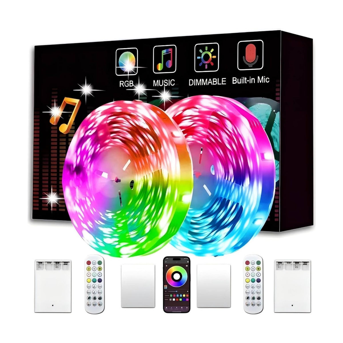 KIKO 2x16.4Ft (32.8Ft) Battery Powered Led Strip Lights | Two Sets of Strip Light with 4 AA Battery Box/USB RGB LED