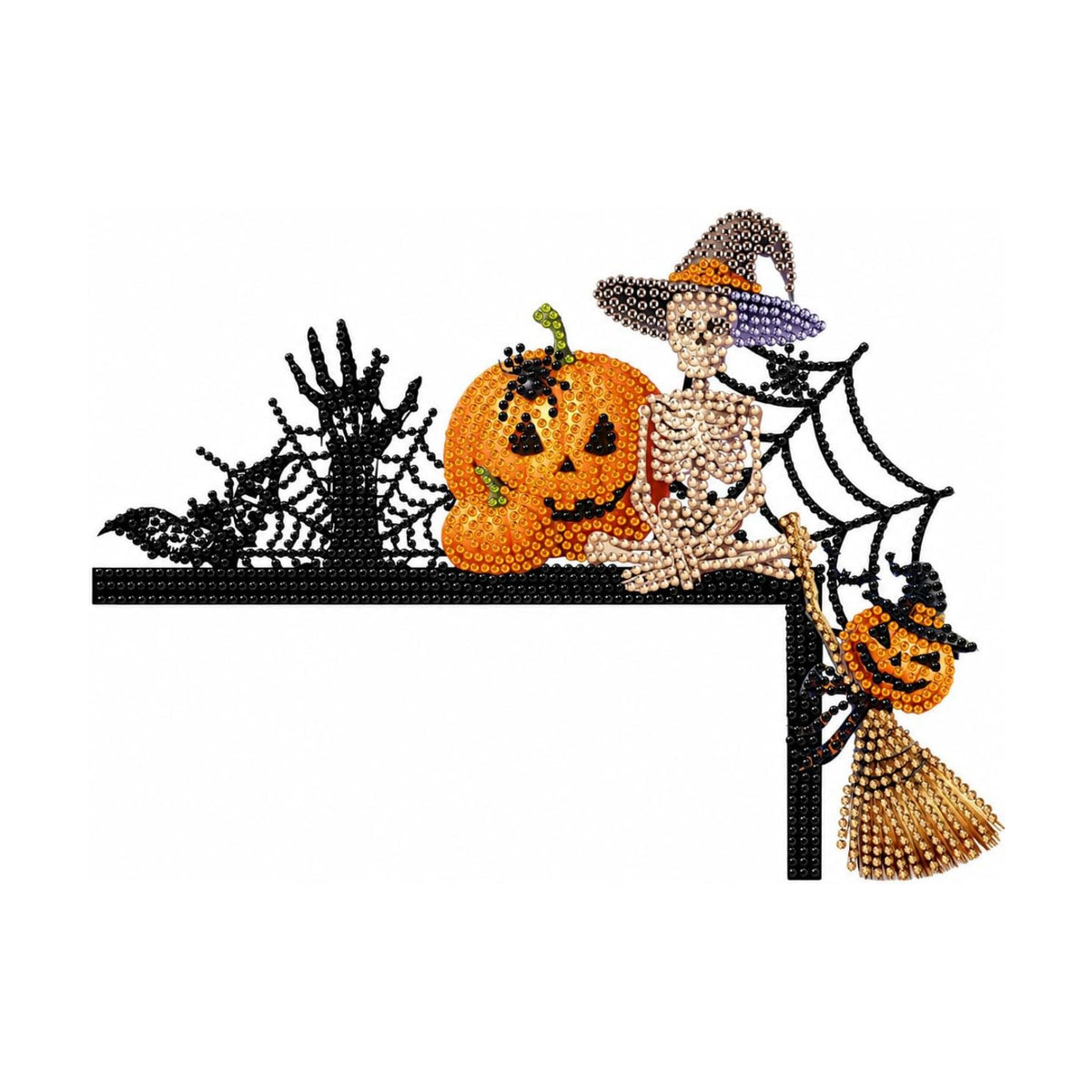 DIY Halloween Witch Pumpkin Diamond Art Wooden Door Corner Decoration, Halloween Frame Sign Kit, Creative Wall Art Mosaic Frame Sign for Home Decor & Gifts