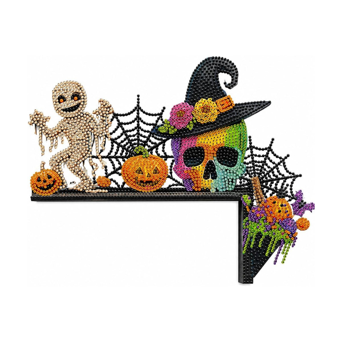 DIY Halloween Witch Pumpkin Diamond Art Wooden Door Corner Decoration, Halloween Frame Sign Kit, Creative Wall Art Mosaic Frame Sign for Home Decor & Gifts