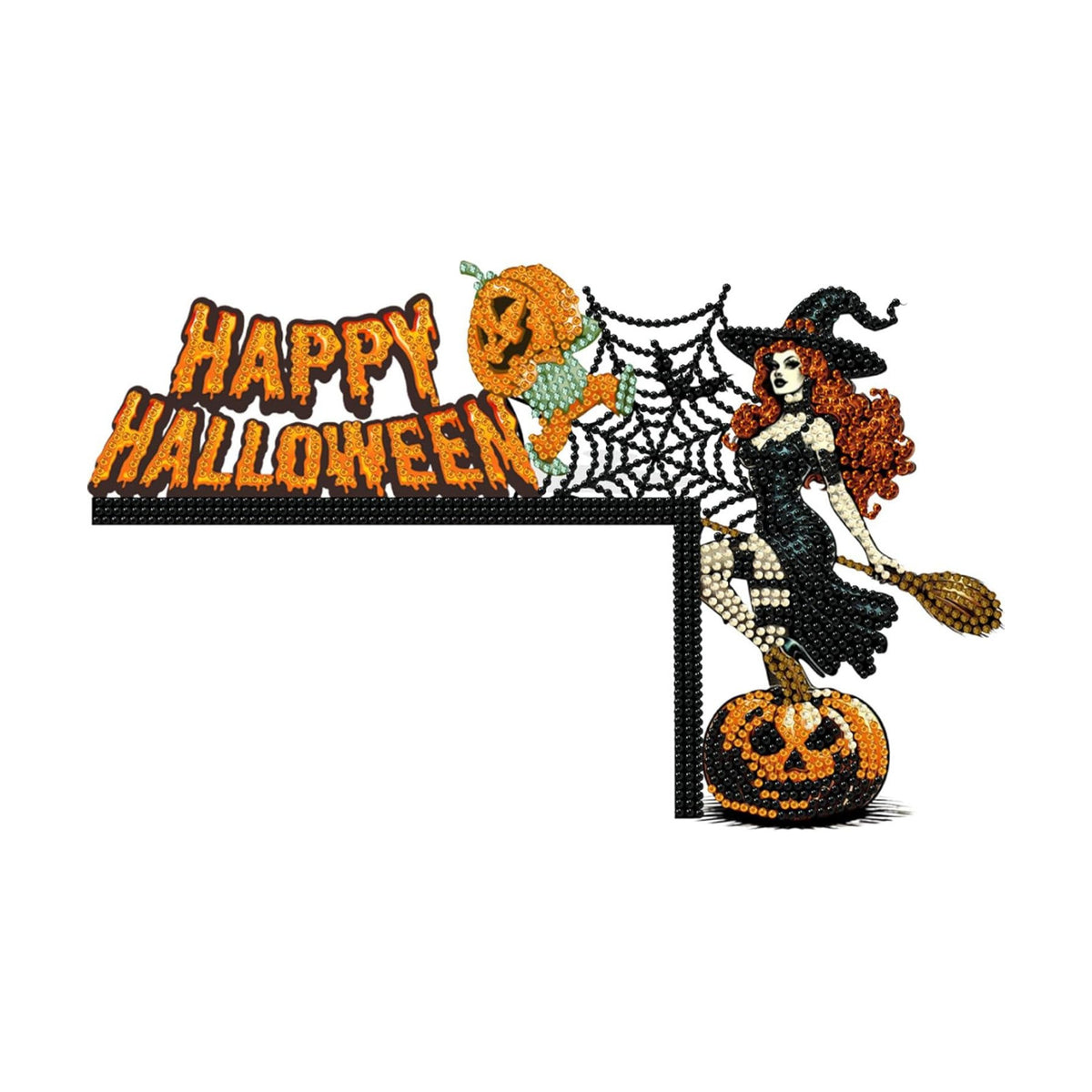 DIY Halloween Witch Pumpkin Diamond Art Wooden Door Corner Decoration, Halloween Frame Sign Kit, Creative Wall Art Mosaic Frame Sign for Home Decor & Gifts