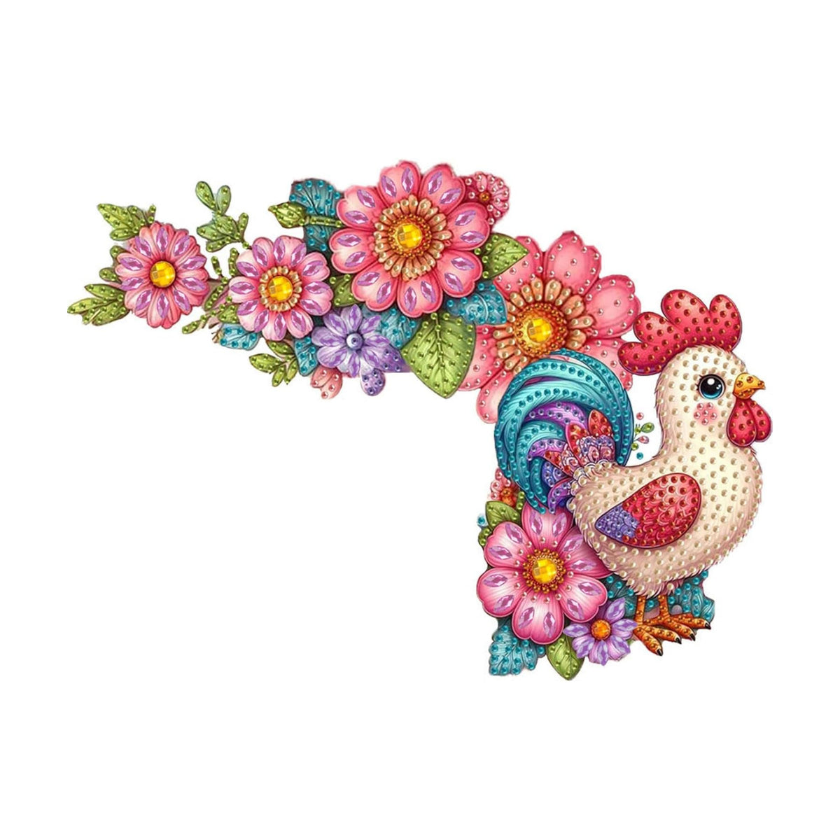 DIY Diamond Art Painting Animal Door Corner Decor, PVC Frame Signs with Flower Rooster Designs for Holiday Home, Festive Wall Hanging Gift for Family