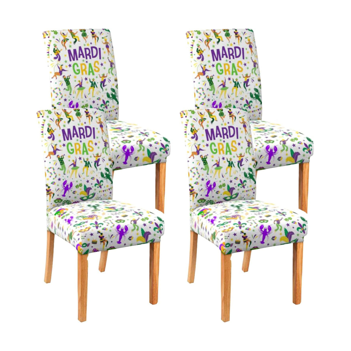 Mardi Gras Chair Covers Set of 4,Carnival Dionysia Chairs Slipcover for Dining Room, Removable Washable Breathable Cover in the Kitchen Restaurant Holiday Decor