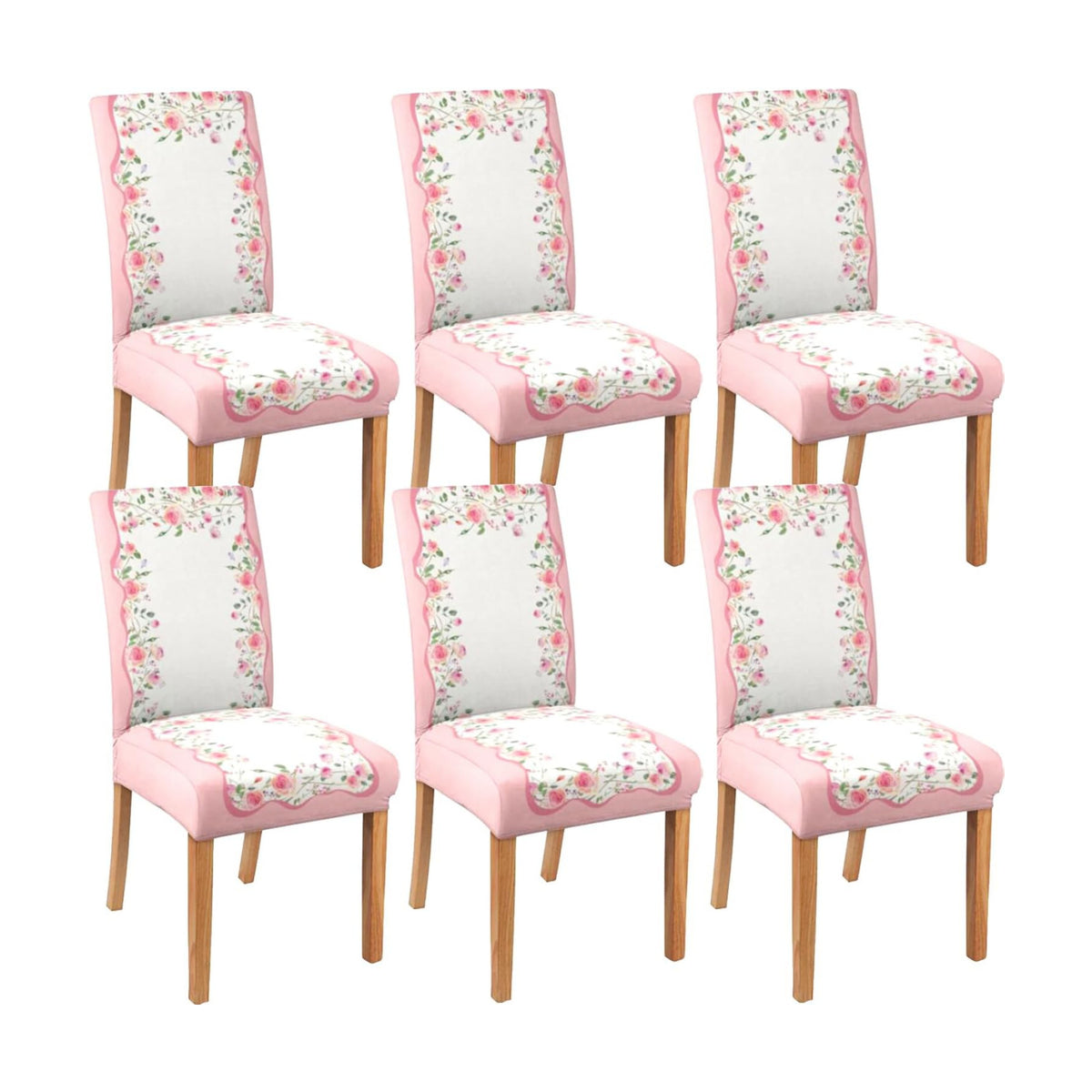 Valentine's Day Chair Covers Set of 6, Romantic Pink Rose Chairs Slipcover for Dining Room, Removable Washable Breathable Cover in the Kitchen Restaurant Holiday Decor
