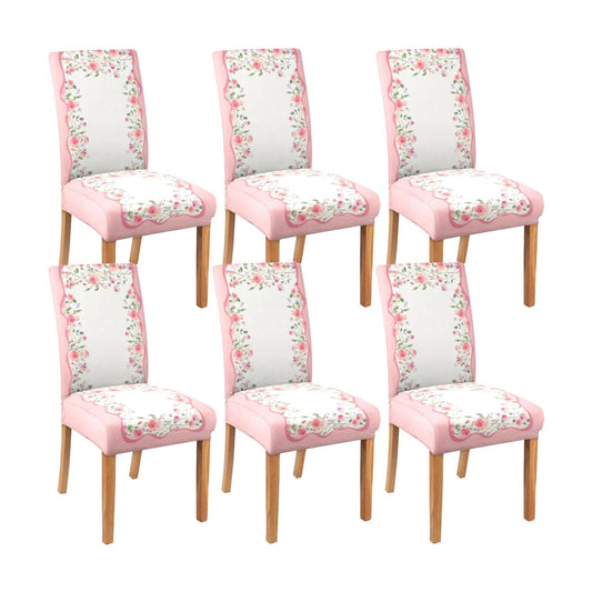 Valentine's Day Chair Covers Set of 6, Romantic Pink Rose Chairs Slipcover for Dining Room, Removable Washable Breathable Cover in the Kitchen Restaurant Holiday Decor