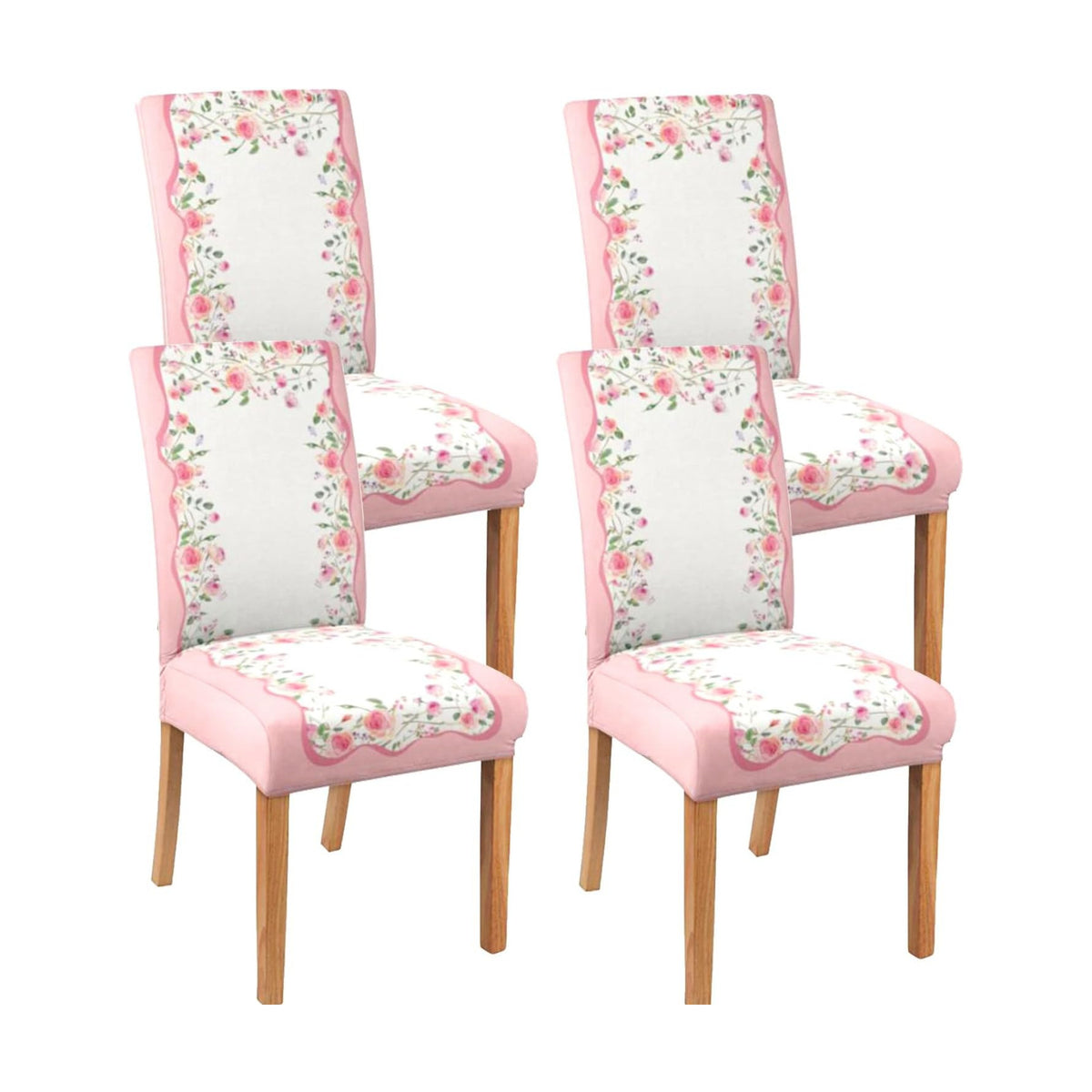 Valentine's Day Chair Covers Set of 4, Romantic Pink Rose Chairs Slipcover for Dining Room, Removable Washable Breathable Cover in the Kitchen Restaurant Holiday Decor