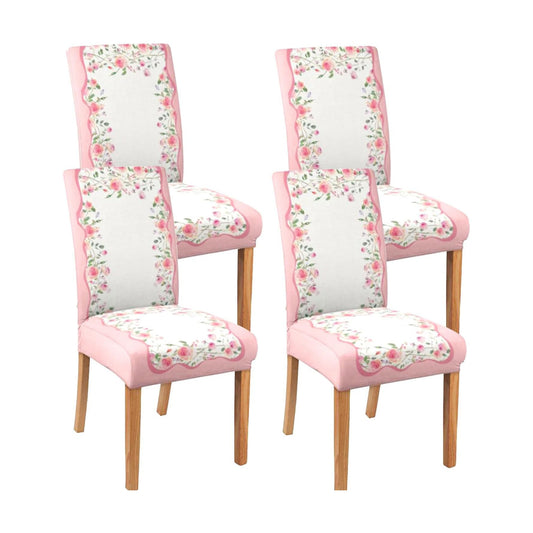 Valentine's Day Chair Covers Set of 4, Romantic Pink Rose Chairs Slipcover for Dining Room, Removable Washable Breathable Cover in the Kitchen Restaurant Holiday Decor