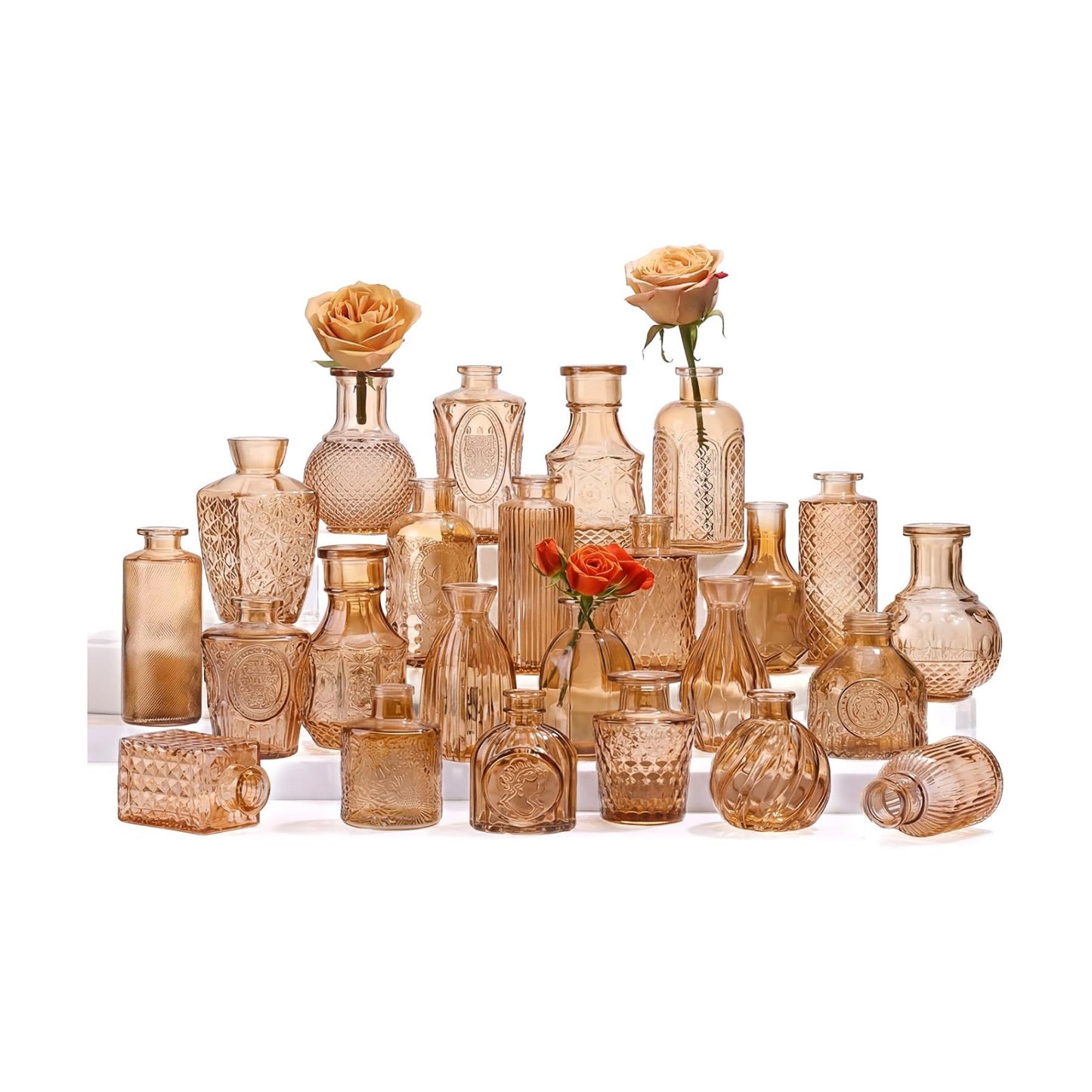 Glass Bud Vase Set / Amber / Clear / Set of 24