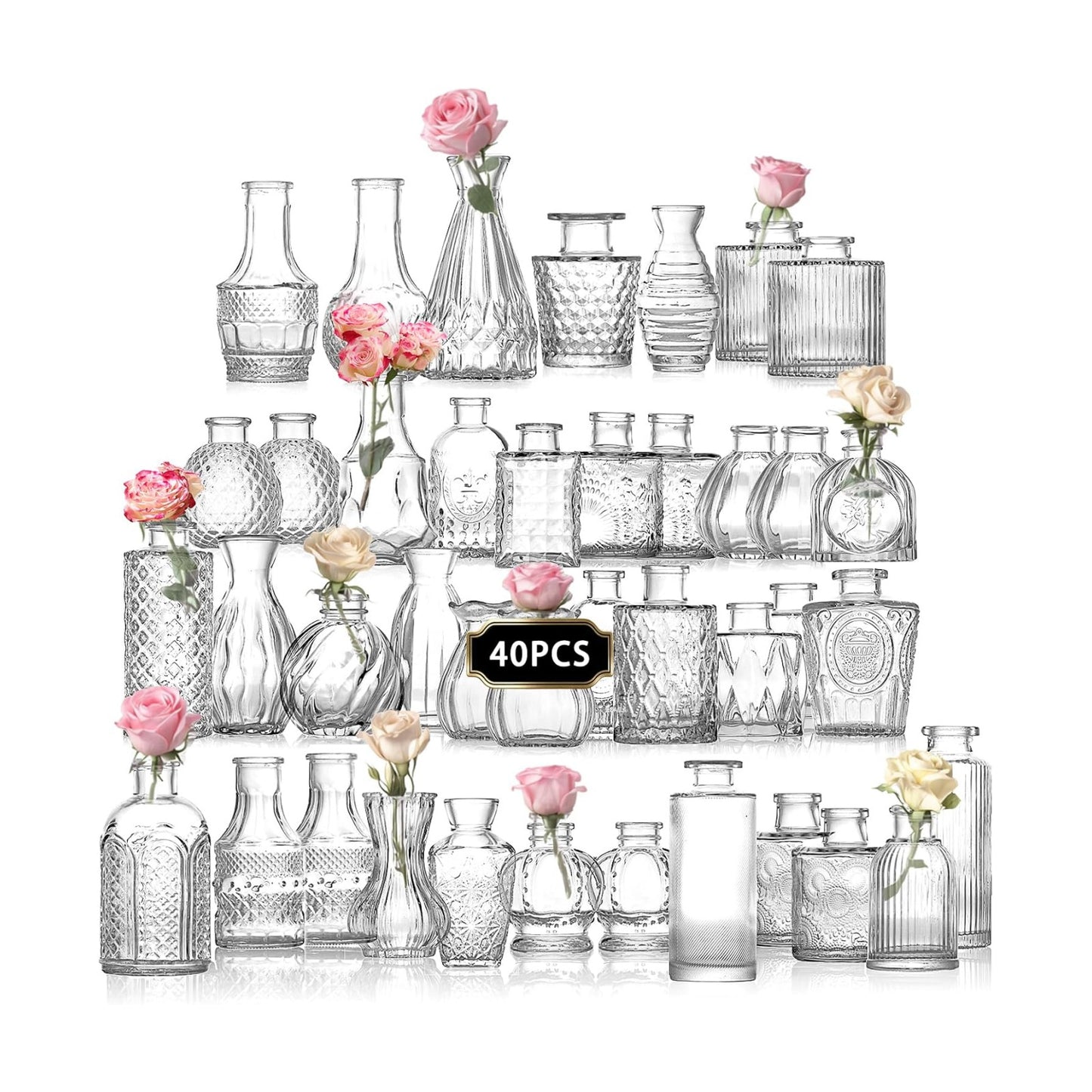Glass Bud Vase Set / Clear / Set of 40
