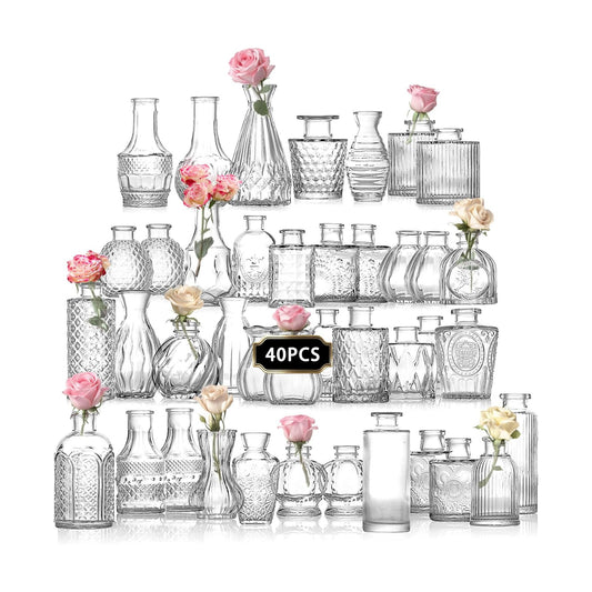 Glass Bud Vase Set / Clear / Set of 40