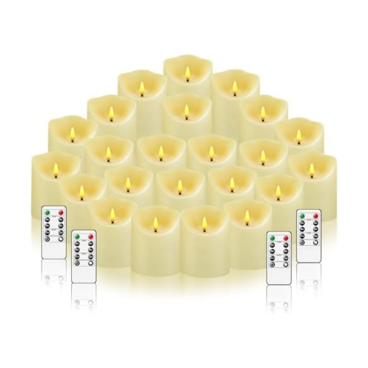 kakoya Flameless LED Candles Battery Operated with Remote and Timer,Flickering Electric Fake Plastic Pillar Candles Set of 24(D3 x H 3" 4" 5") Ivory