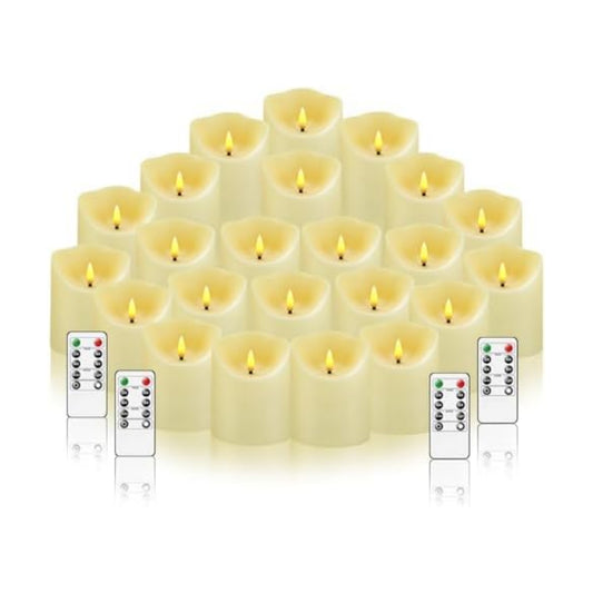 kakoya Flameless LED Candles Battery Operated with Remote and Timer,Flickering Electric Fake Plastic Pillar Candles Set of 24(D3 x H 3" 4" 5") Ivory