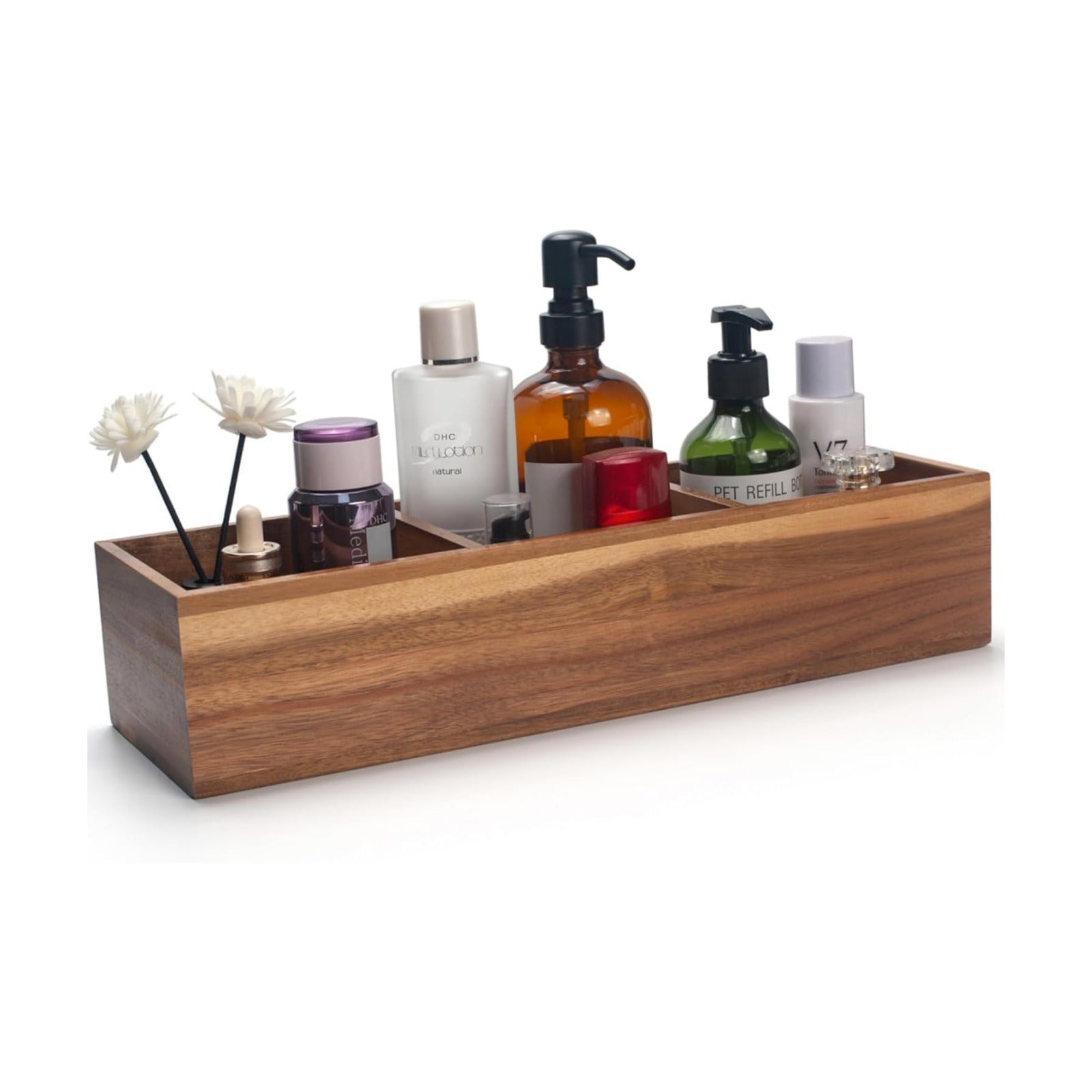 Wood Bathroom Basket / 16.5 x 5.5 x 3.5