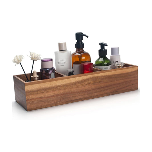 Wood Bathroom Basket / 16.5 x 5.5 x 3.5