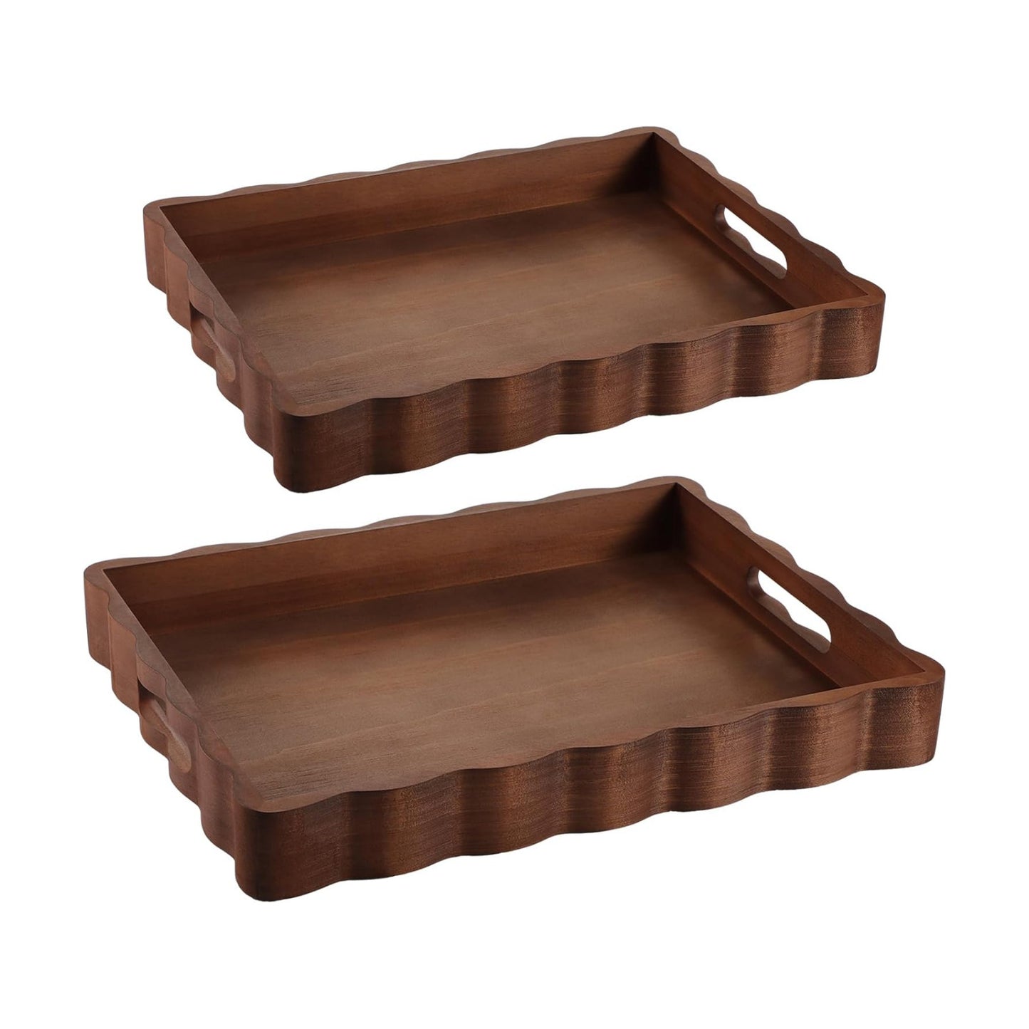 Solid Scalloped Wood Serving Trays / Set of 2