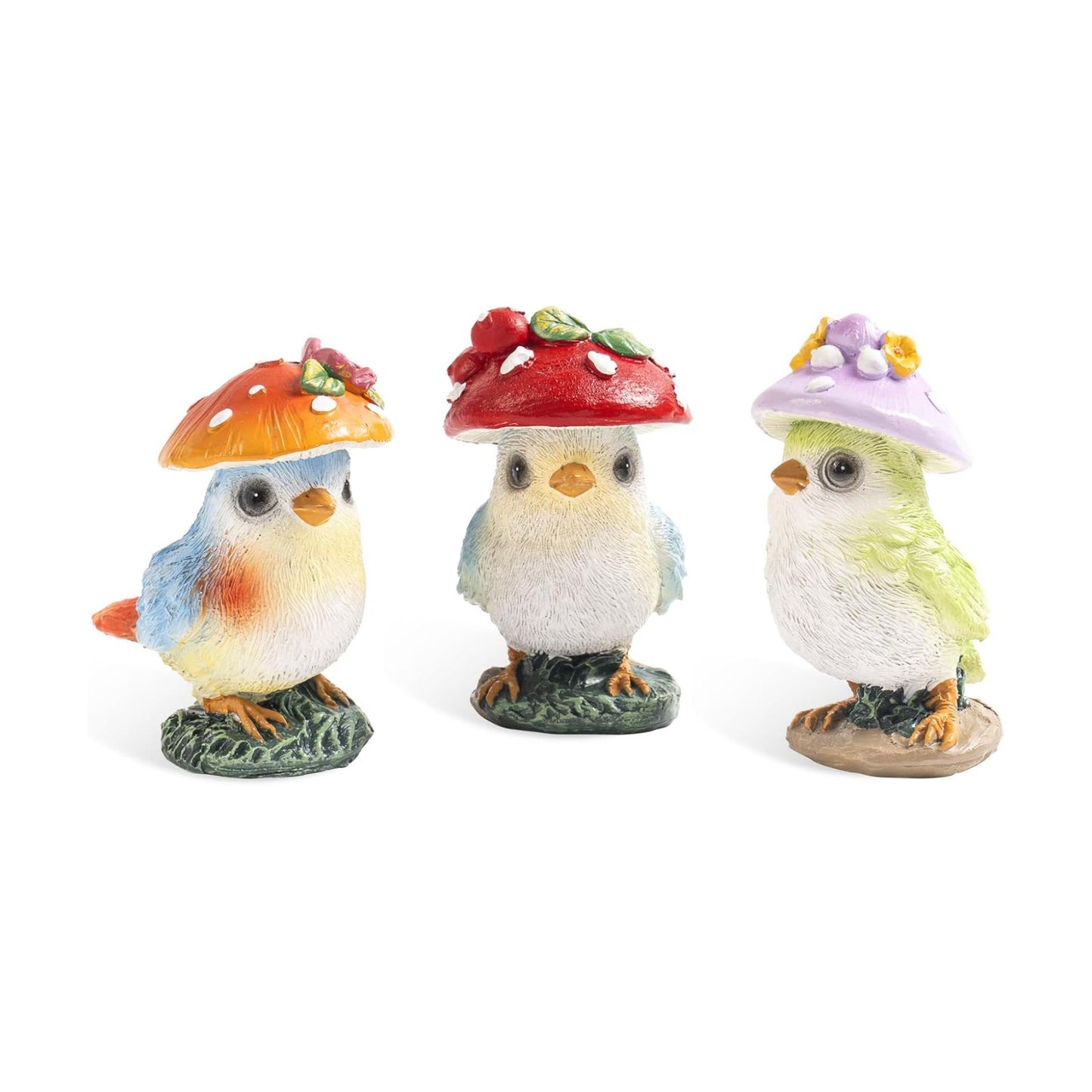 Mushroom Bird Figurines / Set of 3