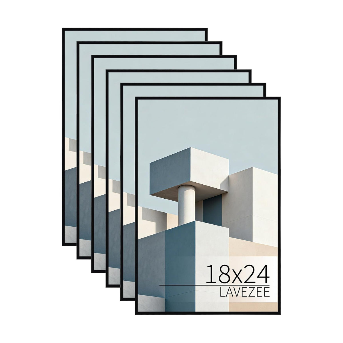 Lavezee 18x24 Poster Frame Black, 6 Packs Lightweight 18 x 24 Poster Frames for Wall Mounting, Display 24x18 Pictures