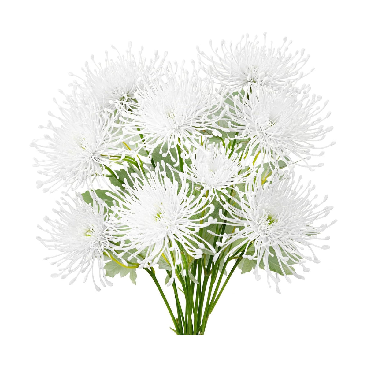 6PCS White Artificial Fake Mums Fall Faux Pincushion Flower