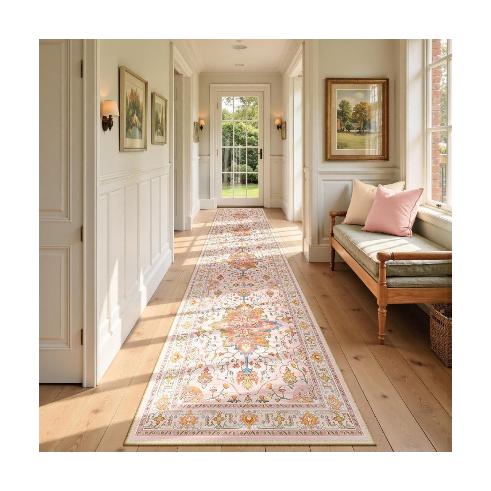 RELEANY Washable Area Rug, Runner 2'6"x12', Pink/Light Pink/Colorful