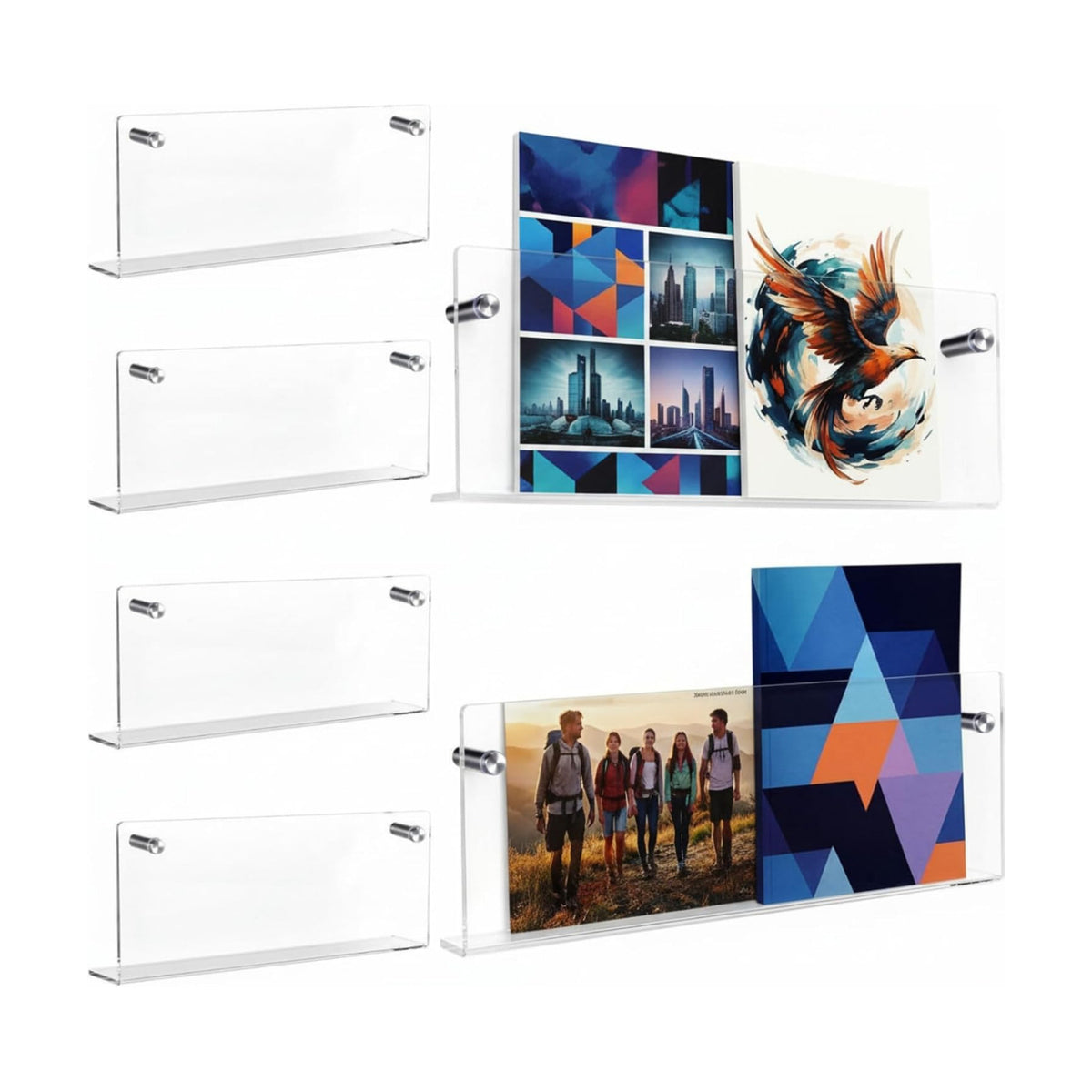 6 Pack Clear Acrylic Magazine Holder Brochure Holder Wall Mount Hanging Bookshelf Literature Storage Rack for Document