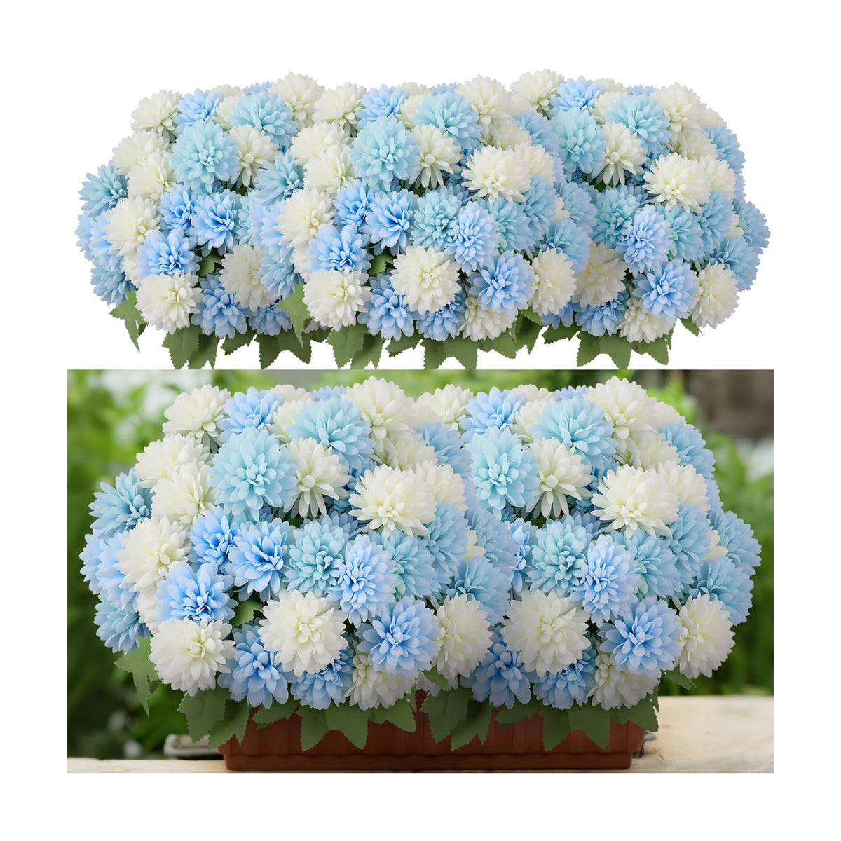 XunYee 12 Pcs Blue Artificial Flowers for Outdoor,Silk Chrysanthemums