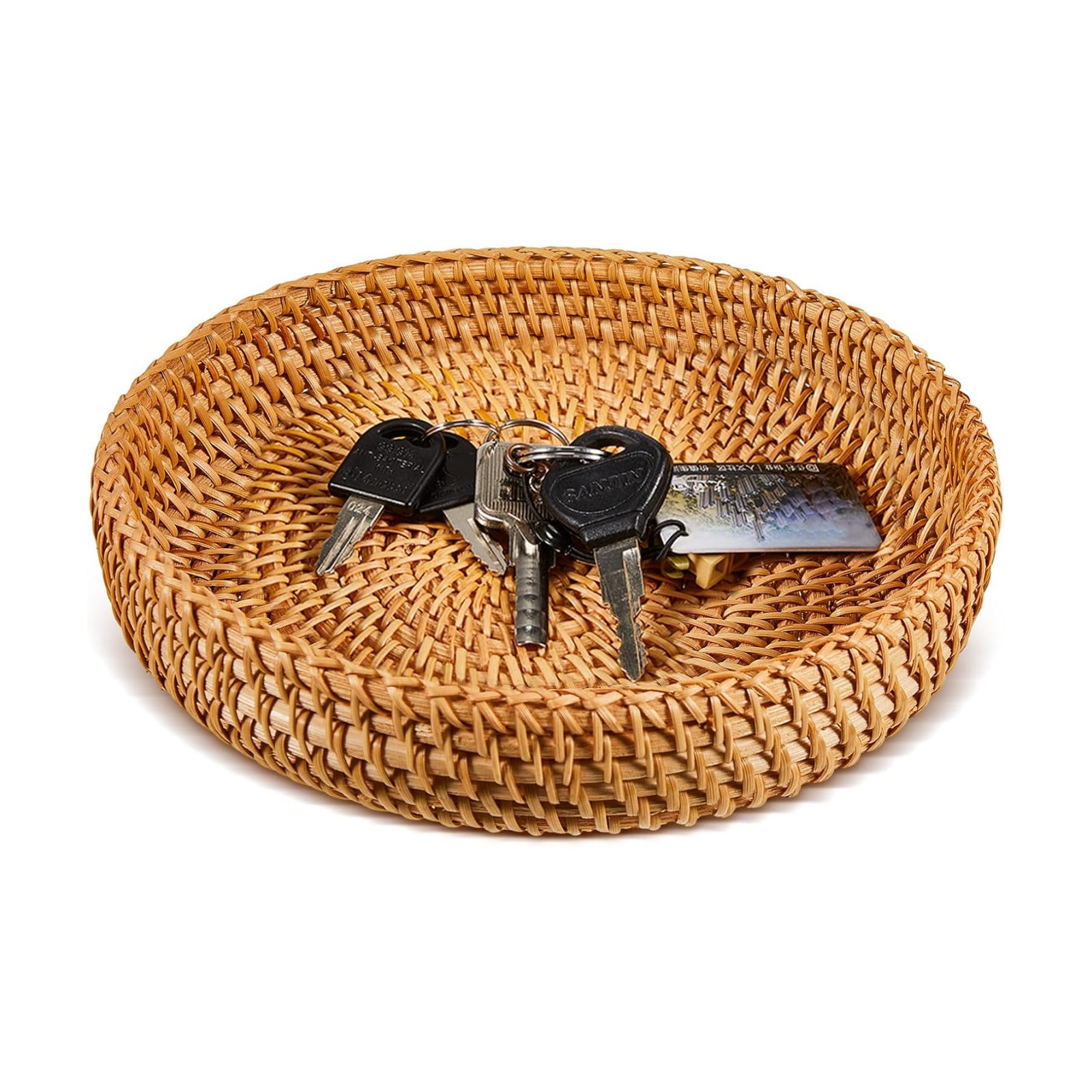 Small Basket for Entryway Table Woven Wicker Key Bowl Basket Rattan Tray Organizing / Brown / Round