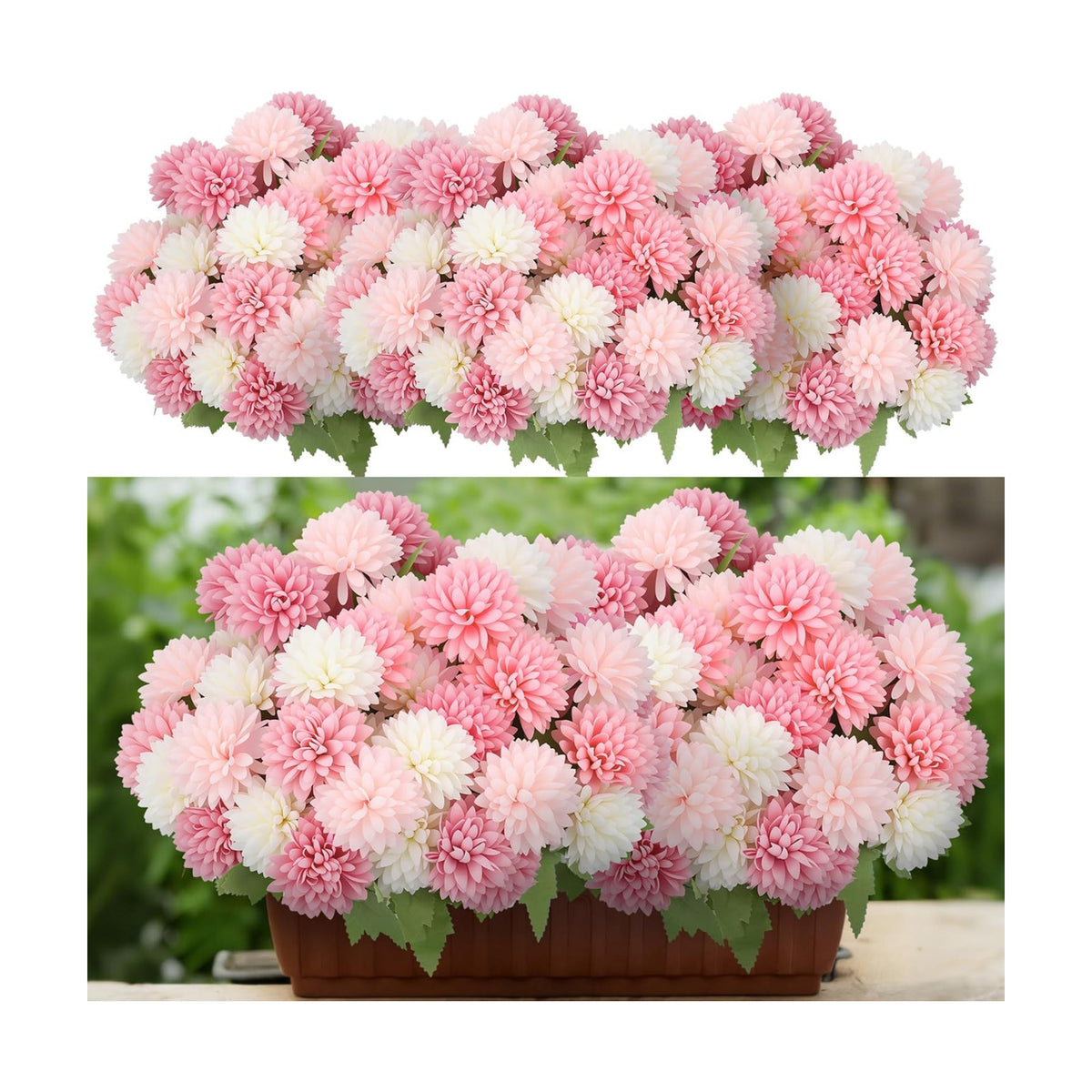 XunYee 12 Pcs Pink Artificial Flowers for Outdoor Silk Chrysanthemums