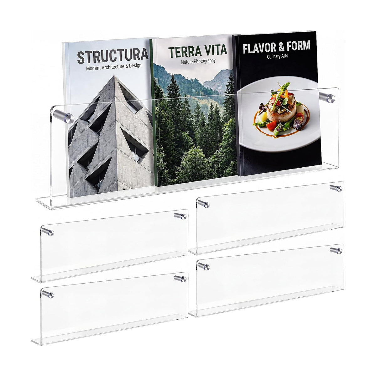 4 Pack Clear Acrylic Magazine Holder Brochure Holder Wall Mount Hanging Bookshelf Literature Storage Rack for Document