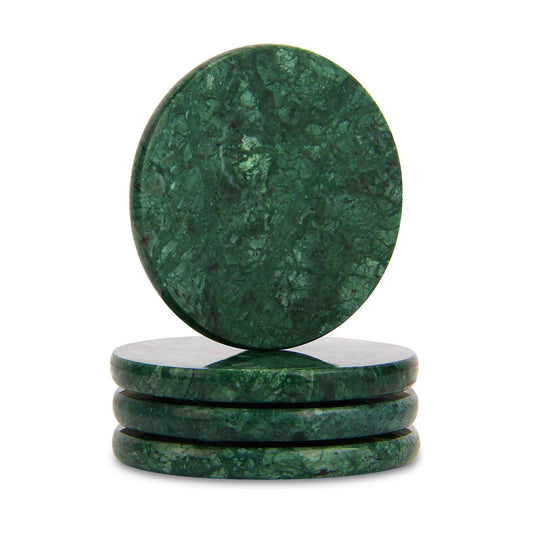 Natural Marble Coasters / Blackish Green / Round / 4 Inch / Set of 4
