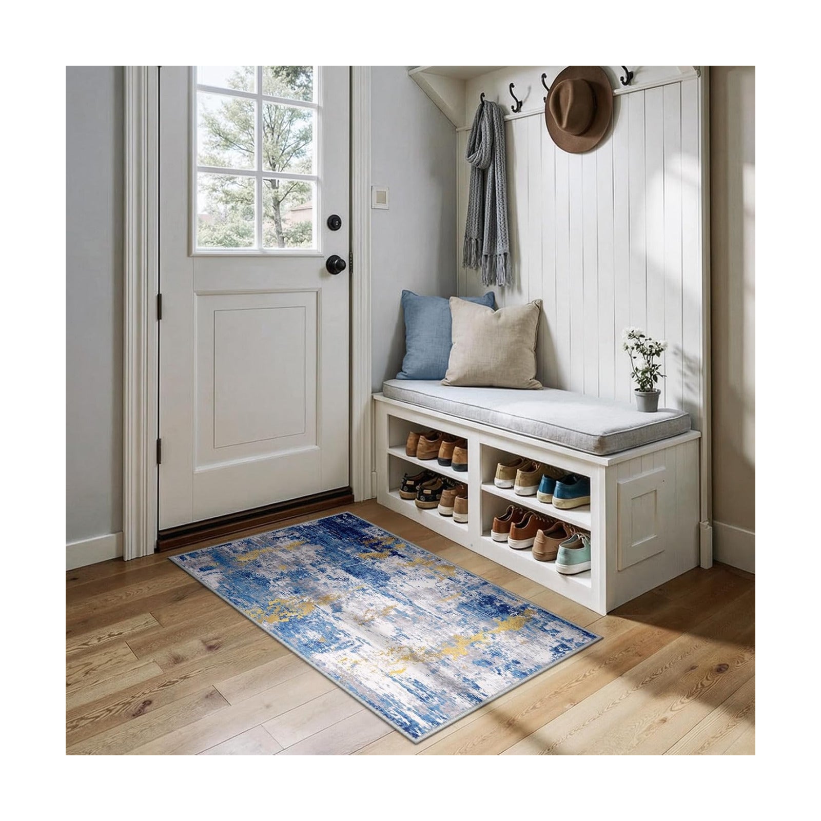 RELEANY Washable 2'x4' Abstract Area Rug for Living Room Blue Gold