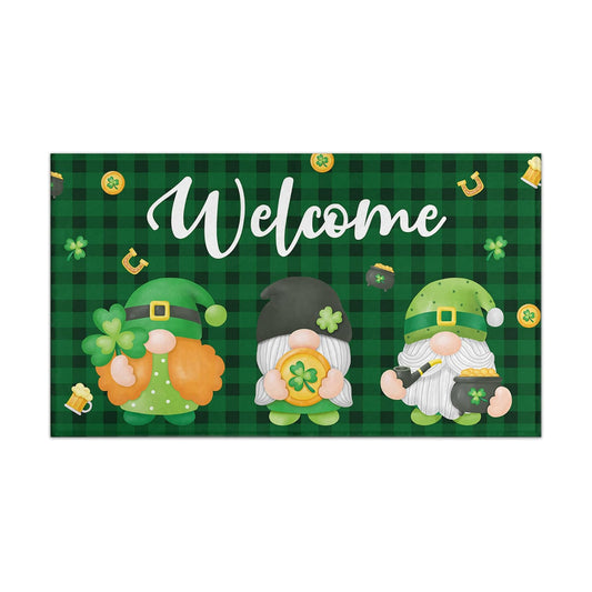 St. Patrick's Day Door Mat Green Shamrock Clover Welcome Doormat, St Patricks Day Decorations Non Slip Saint Patricks Gnome Mat saint patricks day Decor for Indoor Outdoor (St Patricks 2, 17"x30")