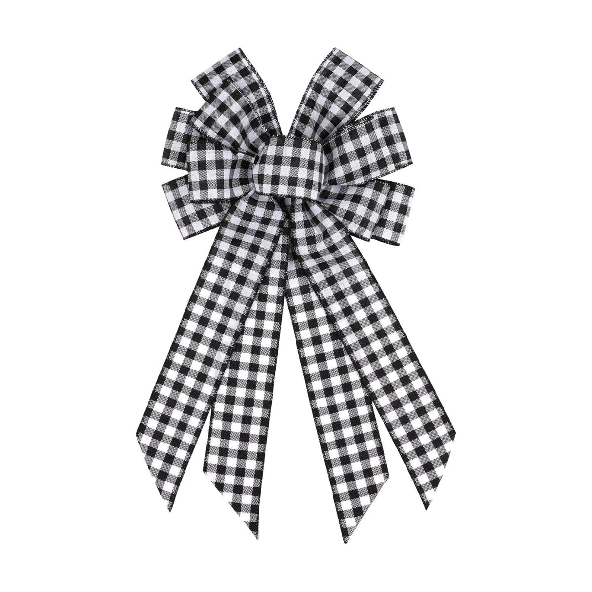 YKW Large Buffalo Plaid Bow with Wired Edge, 11x20 Inch Black White Farmhouse Wreath Bow Pre-Made Front Door Indoor Outdoor Year Round Decor